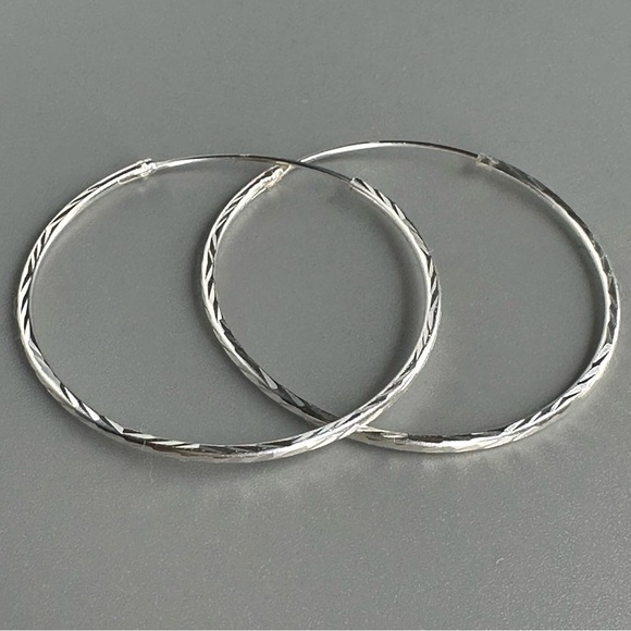 Sterling Silver Diamond Cut Hoops 30mm - Picture 6 of 13